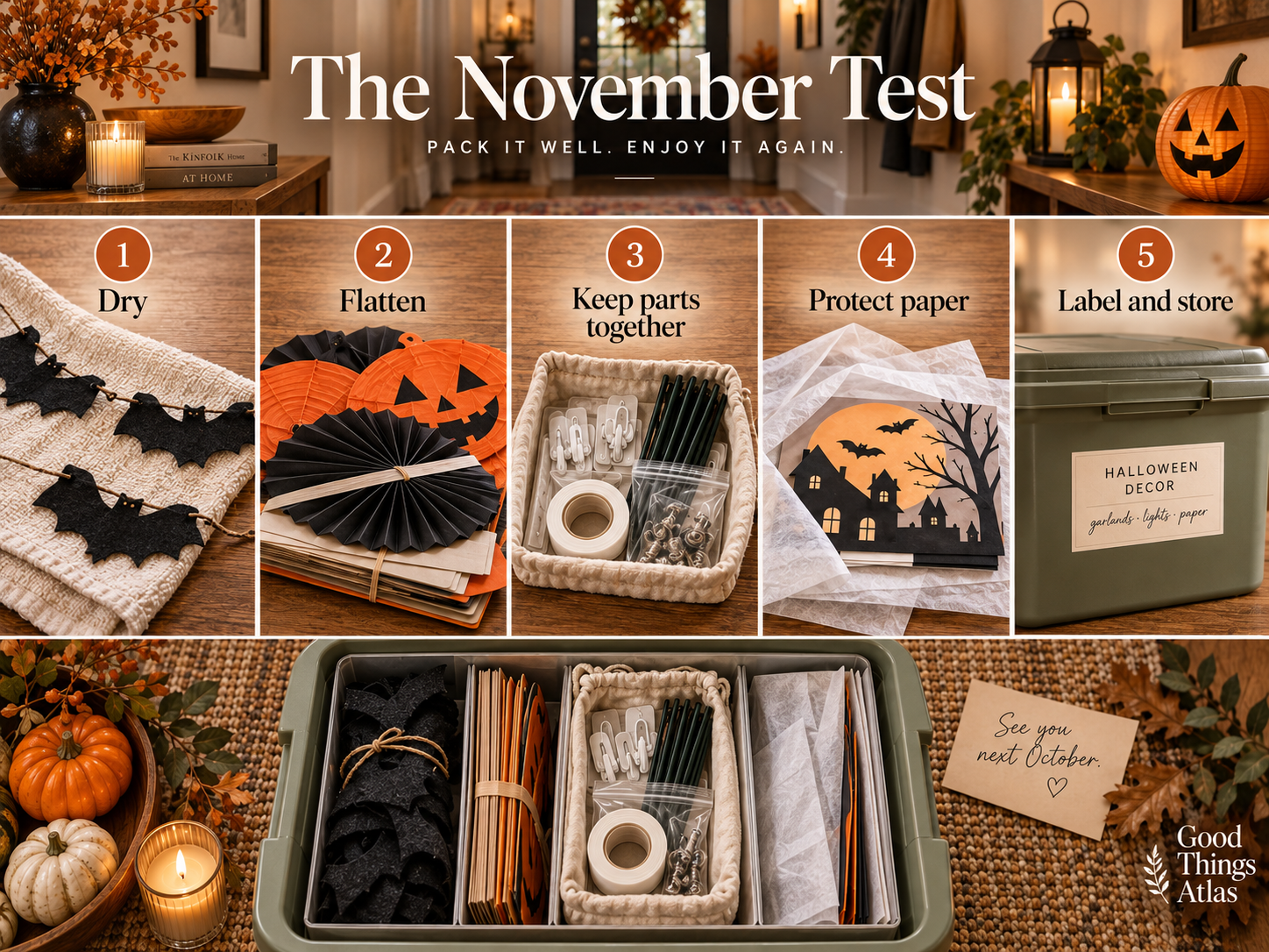 Five-step November pack-down checklist for reusable Halloween decorations