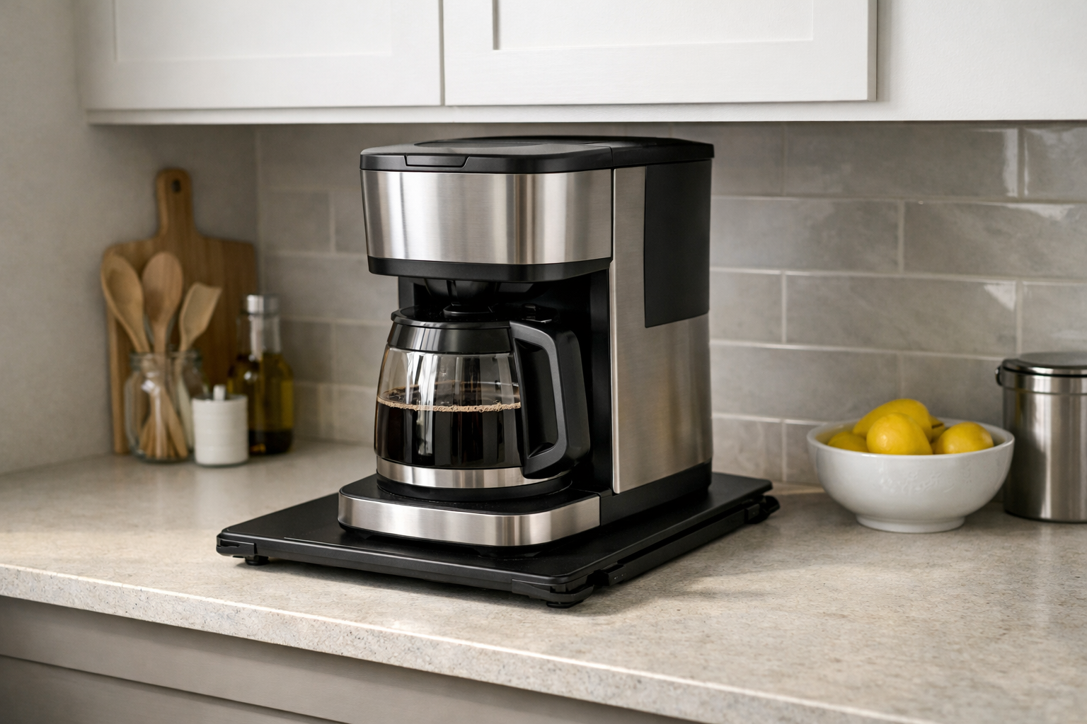 Kitchen countertop appliance and slider with fit measurements